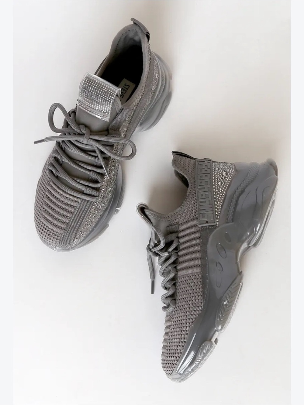 Steve Madden Maxima Rhinestone Sneakers Charcoal Grey Size 10 NIB $65